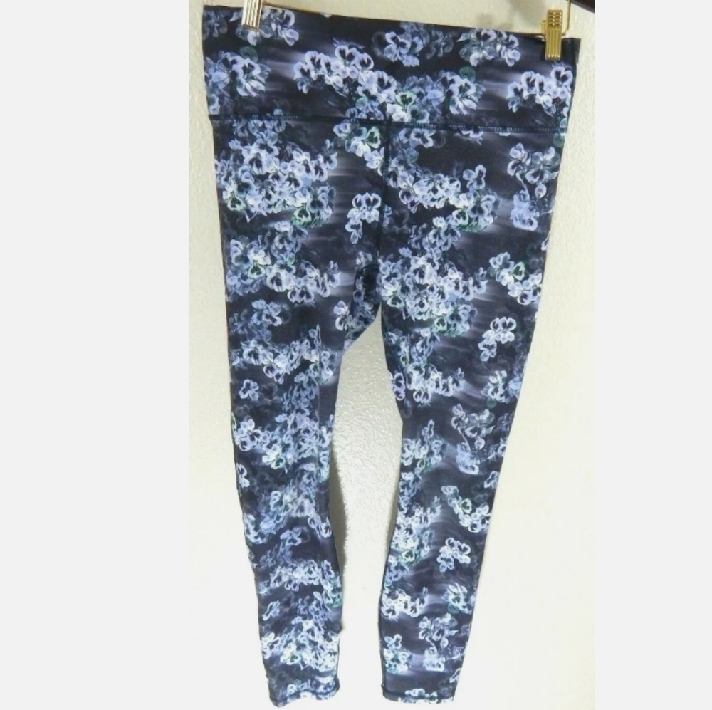 Fabletics Pureluxe Black Purple Floral Printed Leggings